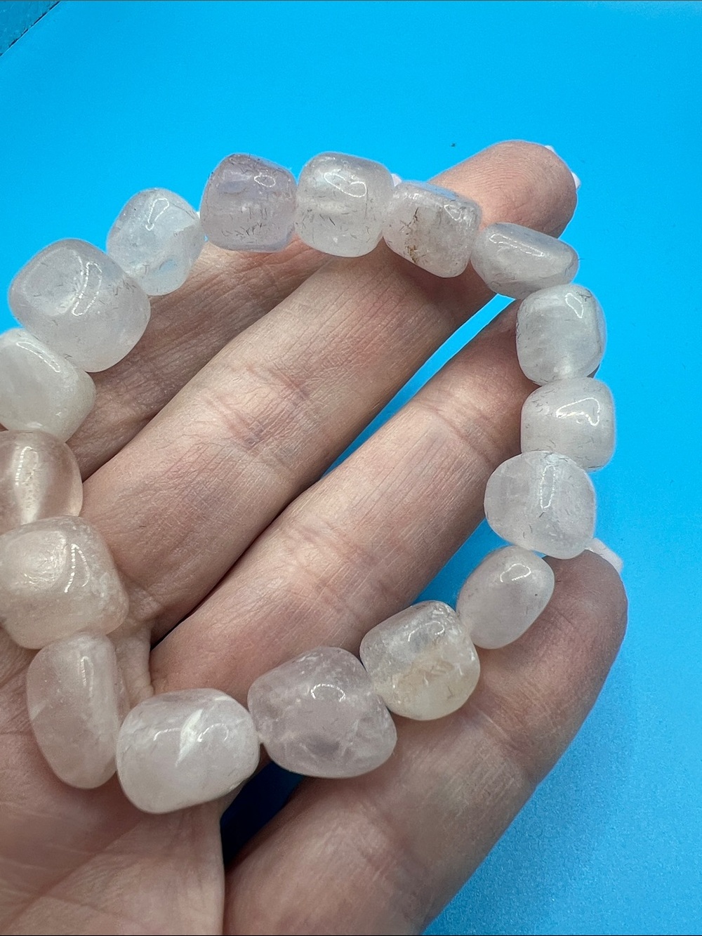 Rose Quartz Stretch Nugget Bracelet - Pink Gemstone Bracelet